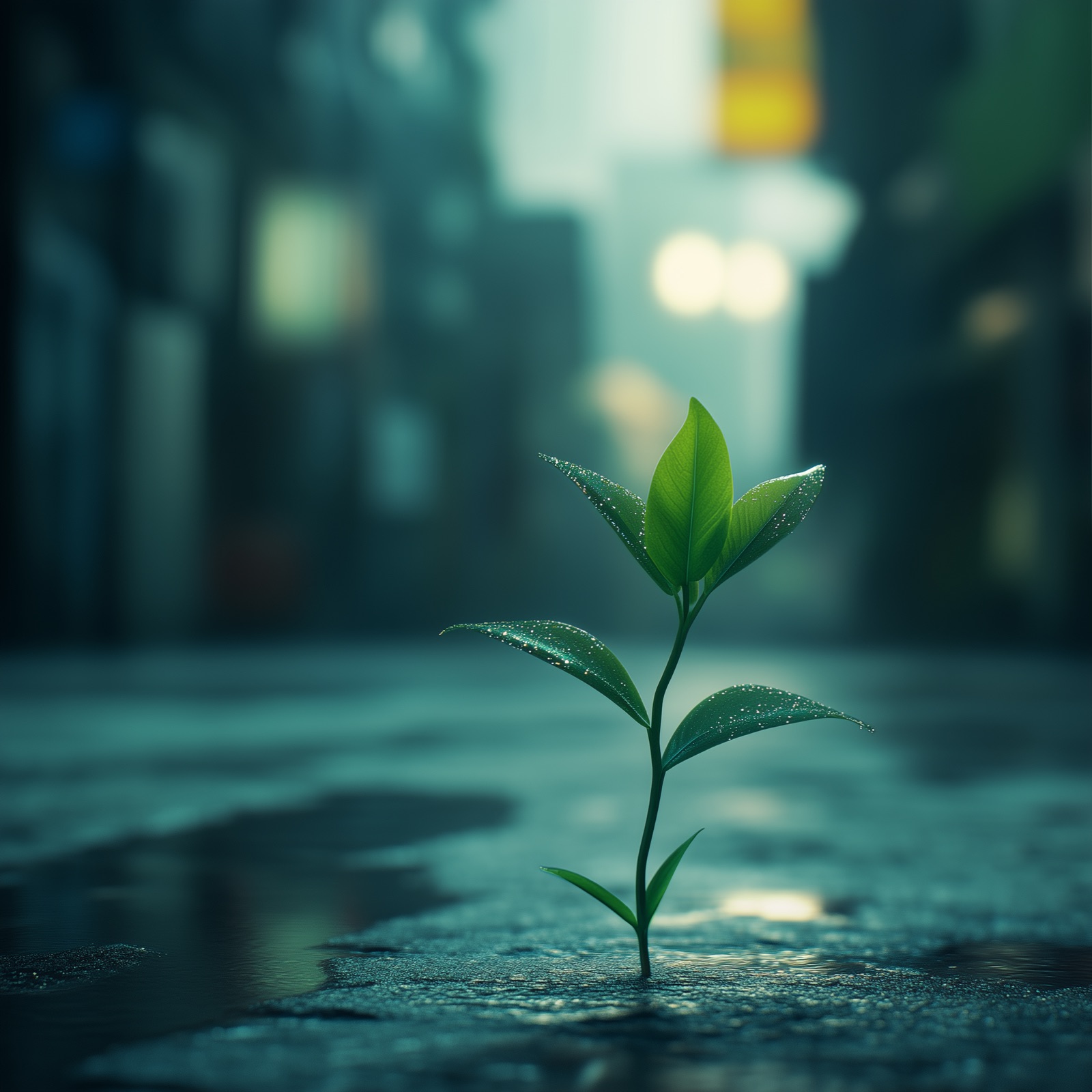 A single, brilliant, deep green newly sprouting flower, symbolizing personal and professional growth facilitated by a personal AI partner.